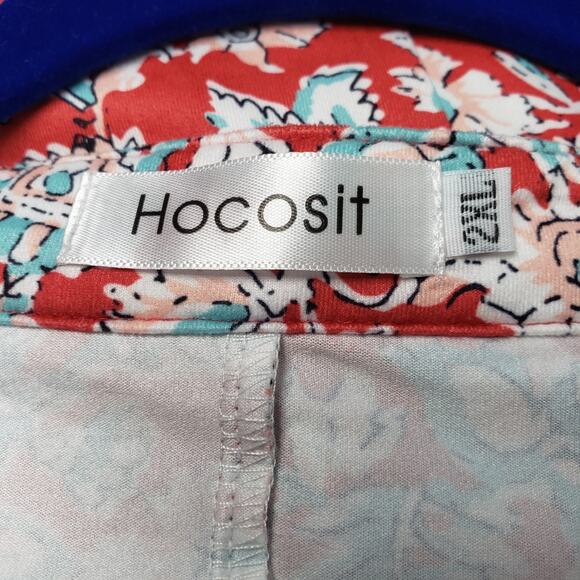 Hocosit Tunic Top Womens 2XL Red Floral Pleated Flutter Sleeve Bohemian Casual - Picture 2 of 15